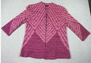 Misook Womens XS Pink Geometric Print Open Front 3/4 Sleeve Chic Cardigan